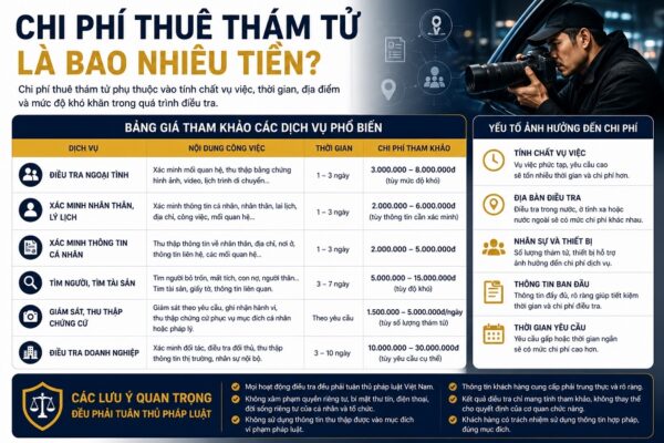 Chi PHÍ thuê thám tử bao nhiêu? Bảng GIÁ dịch vụ thám tử 2026✔️
